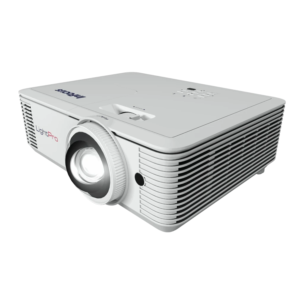 InFocus Proyector Vista IN0048ST Branco, vista frontal: lente central, logo LightPro e grades de ventilação laterais - Item2