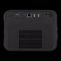 InFocus in3028sl Quantum LED Crusader Grandmaster 32GB Morado medianoche, vista inferior: puertos DC, S/PDIF, HDMI, LAN, USB