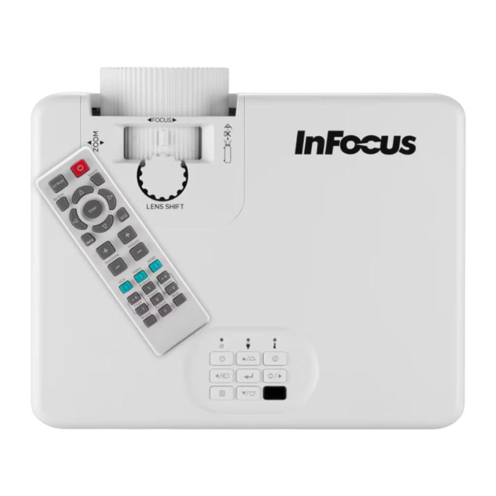 InFocus Nemesis IN1026SL Branco, vista frontal-lateral esquerda: lente, grelha de ventilação e logo Quantum Laser - Item2
