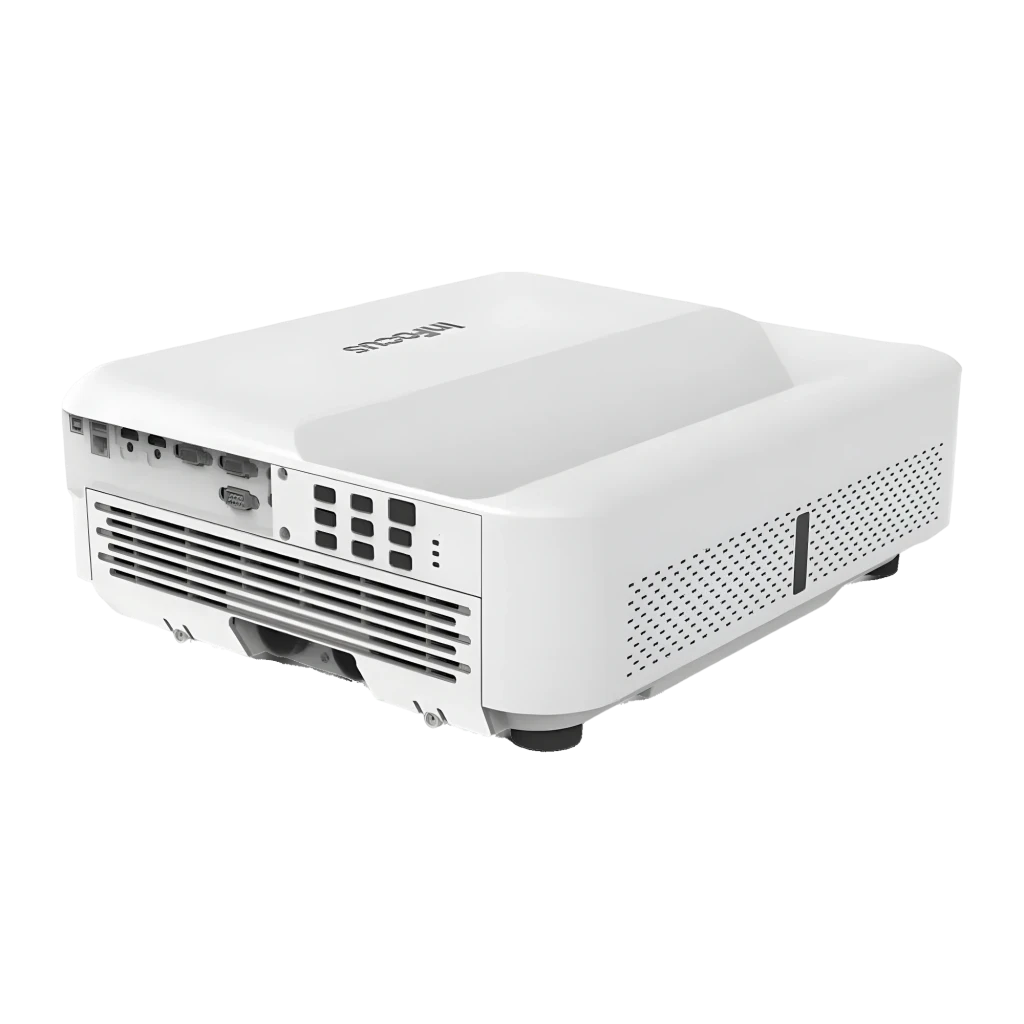 InFocus IN2009UT branco, vista lateral-traseira: grelha de ventilação frontal ampla e painel de conectores visível - Item2