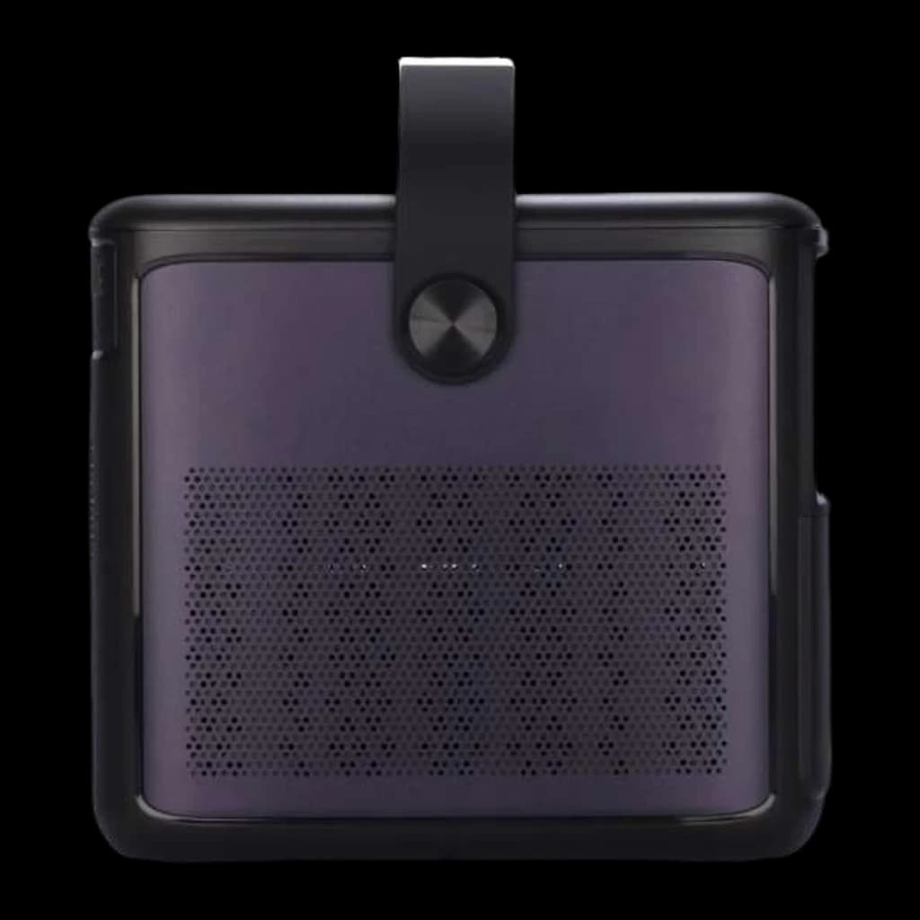 InFocus Crusader Challenger IN3008SL 32GB Midnight Purple, vista trasera: rejilla de altavoz púrpura, botón central y asa de