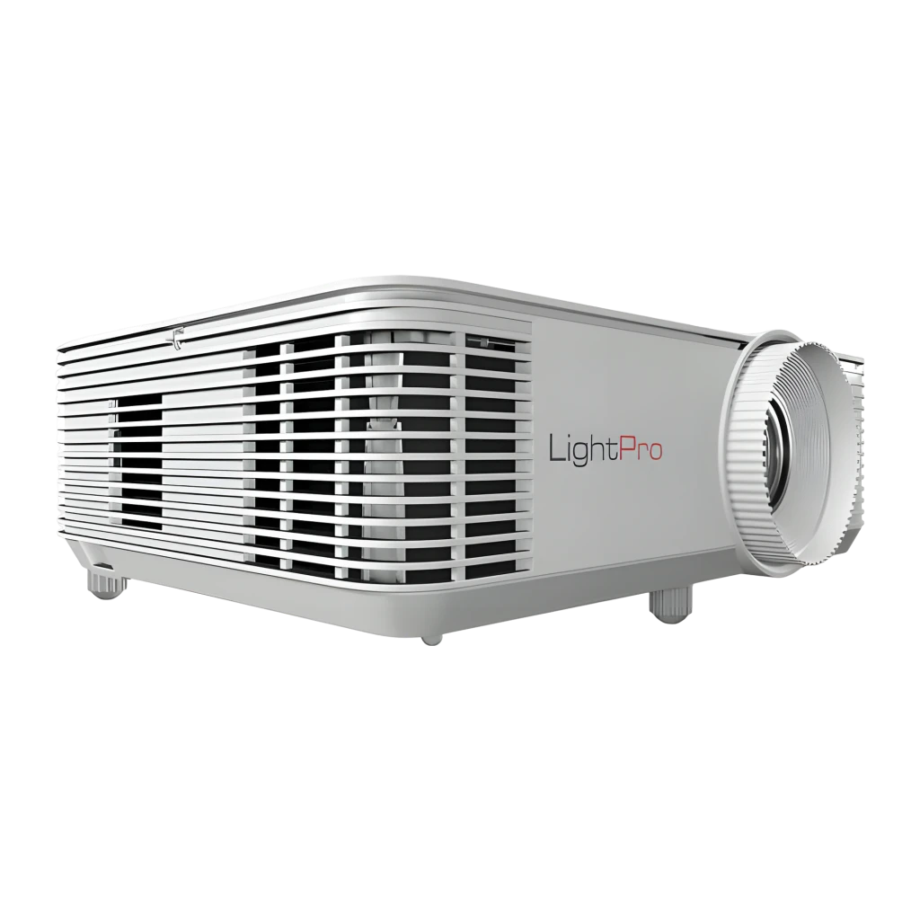InFocus Projetor Genesis in0026sl Branco, vista frontal: lente central com anel de foco, grades laterais e logo LightPro - Item2