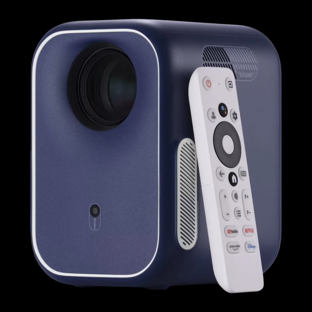 InFocus Apex Challenger IN3048SL 16GB azul, kit completo: proyector en ángulo junto a mando a distancia blanco con accesos