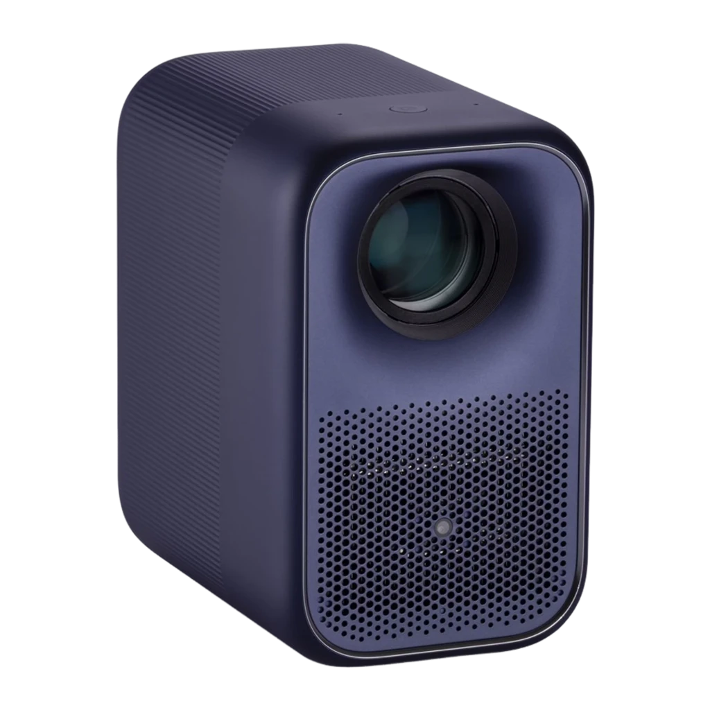 InFocus IN3058SL 16GB azul-cinza, kit com comando: projetor frontal com objetiva e grelha ao lado do comando branco - Item3