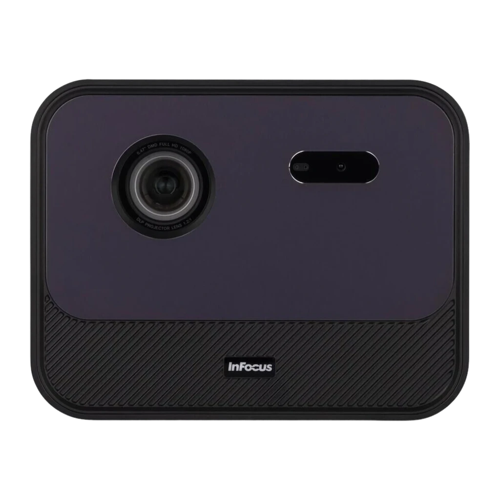 InFocus IN3038SL 32GB roxo escuro, vista frontal em suporte metálico: lente DLP e base giratória de alumínio - Item2