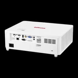 InFocus Proyector Certus in1089sl Blanco, vista trasera: panel de conectores HDMI, VGA, USB, red y rejilla lateral