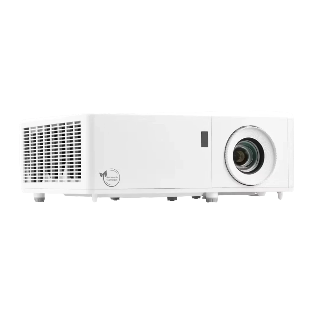 InFocus Projetor Certus in1089sl Branco, vista frontal lateral: lente, grade de ventilação e logo Sustainable Technology - Item4