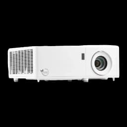 InFocus Proyector Certus in1089sl Blanco, vista lateral: objetivo, rejilla de ventilación y logo Sustainable Technology
