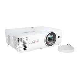 InFocus IN0046ST proyector DLP blanco, vista lateral: lente gran angular, logo LightPro y tapa de objetivo separada