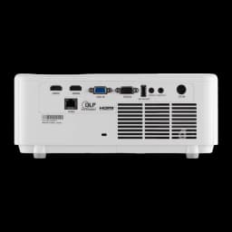 InFocus IN1028SL proyector DLP blanco, panel trasero: puertos HDMI x2, VGA, RS232, RJ45, audio y DC IN visibles