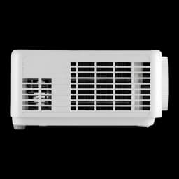 InFocus IN1028SL proyector DLP blanco, lateral: rejillas de ventilación y carcasa blanca sobre fondo negro