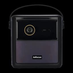 InFocus in3018sl Quantum LED Crusader Master 32GB Midnight Purple, vista frontal: lente con aro dorado, asa y panel inferior