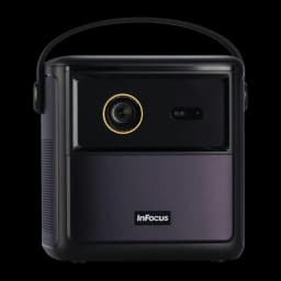 InFocus in3018sl Quantum LED Crusader Master 32GB Midnight Purple, vista frontal: lente con aro dorado, sensor y asa superior