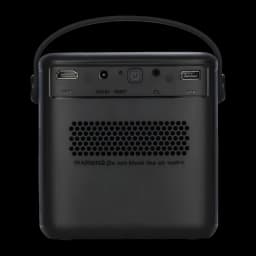 InFocus in3018sl Quantum LED Crusader Master 32GB Midnight Purple, vista trasera: puertos HDMI, DC19V, USB, rejilla