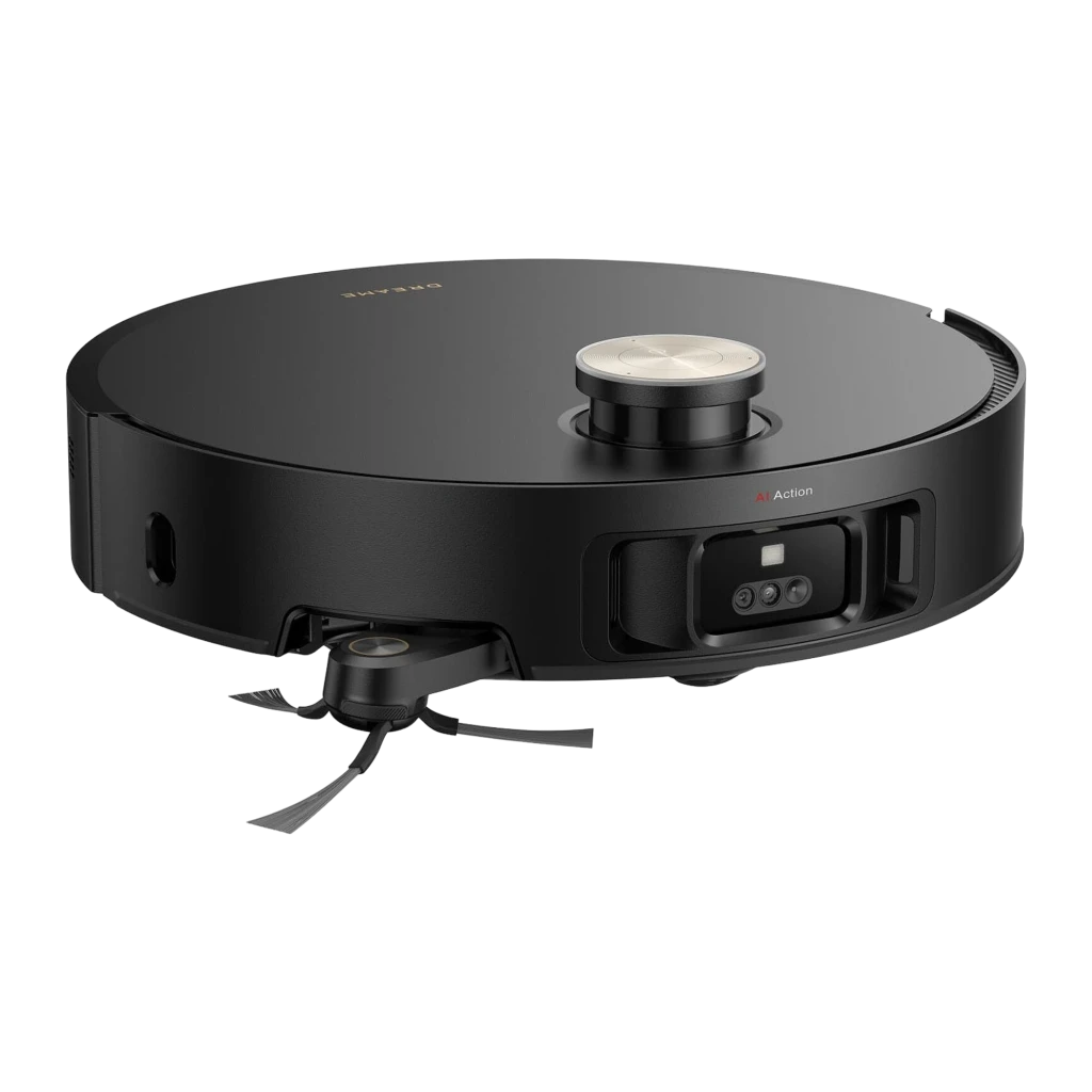 Dreame Robot V50 Ultra Complete negro, vista frontal: robot acoplado a base de vaciado con panel estriado negro y franja - Ítem2