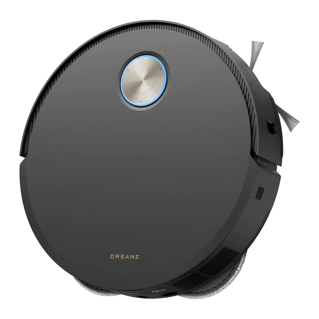 Dreame Robot V50 Ultra Complete negro, vista frontal: robot acoplado a base de vaciado con panel estriado negro y franja - Ítem5