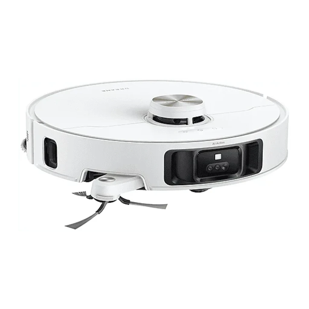 Dreame L50 Ultra AE blanc, vue de face: robot sur base d'autovidage blanche avec bande dorée - Ítem4