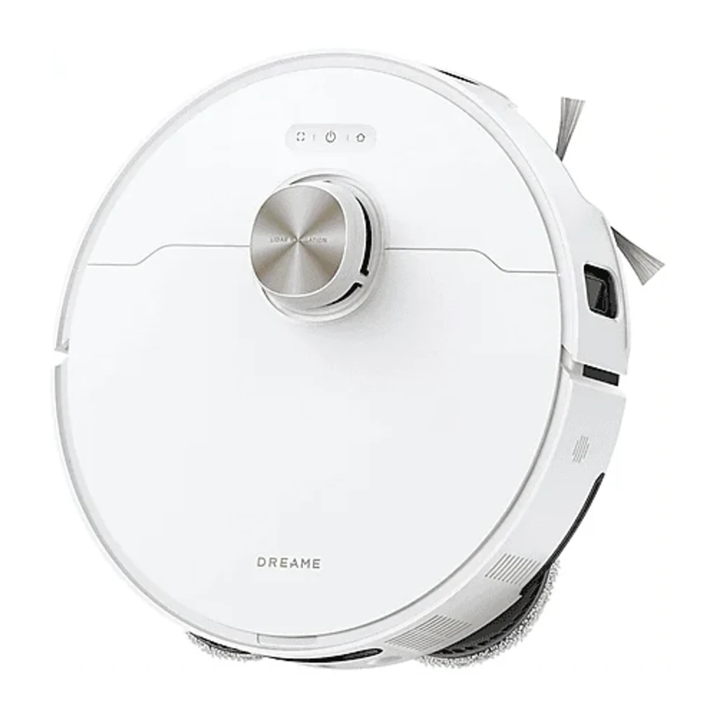 Dreame L50 Ultra AE blanc, vue de face: robot sur base d'autovidage blanche avec bande dorée - Ítem5