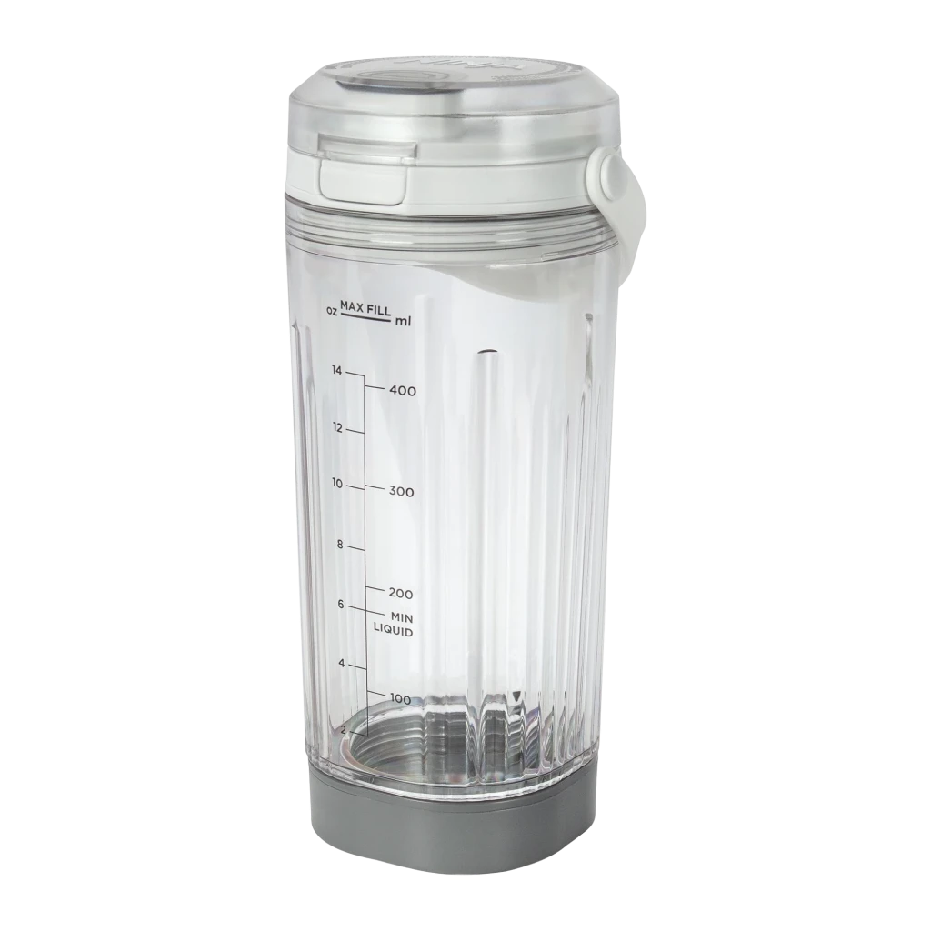 Ninja Blast BC151EU 530ml Blanc, vue de face: bol transparent avec fruits, graduation et base avec boutons Start/Stop - Ítem2