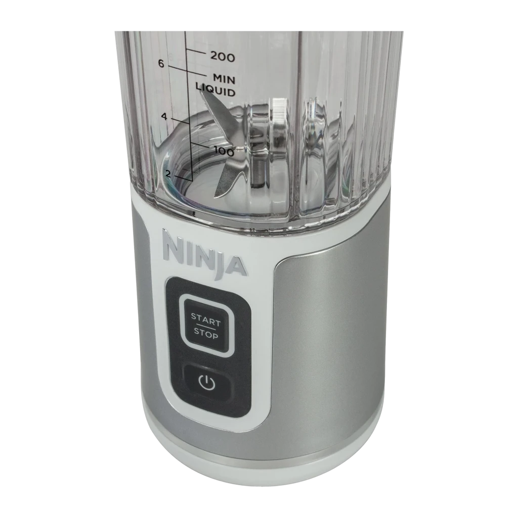 Ninja Blast BC151EU 530ml Blanc, vue de face: bol transparent avec fruits, graduation et base avec boutons Start/Stop - Ítem3