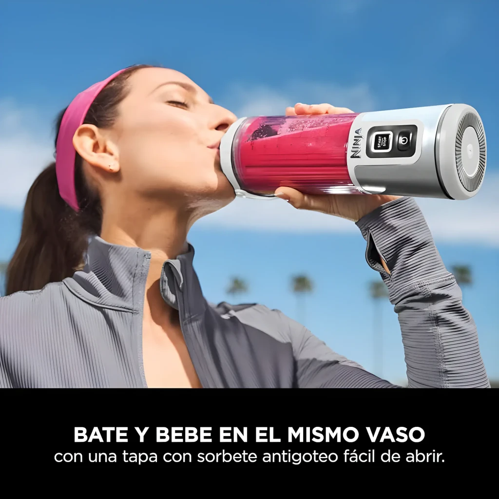 Ninja Blast BC151EU 530ml Blanc, vue de face: bol transparent avec fruits, graduation et base avec boutons Start/Stop - Ítem9