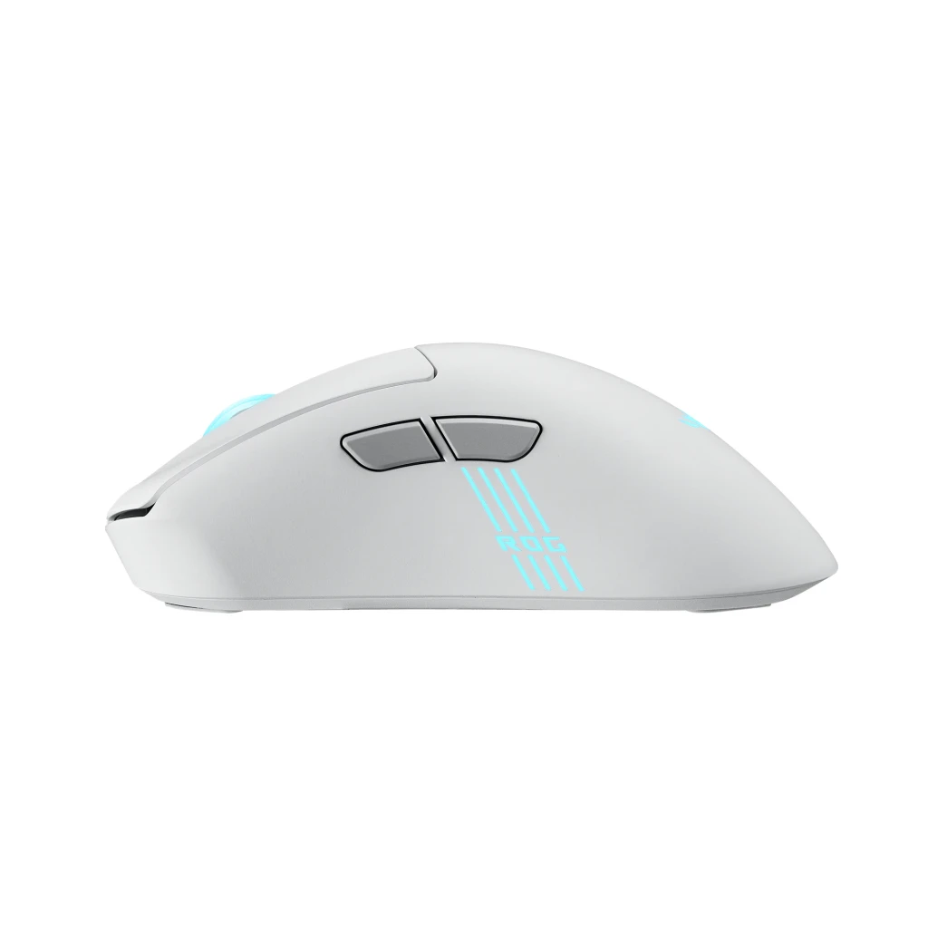 ASUS ROG Keris II Origin Branco, vista superior: scroll com iluminação cyan e logótipo ROG retroiluminado - Item5