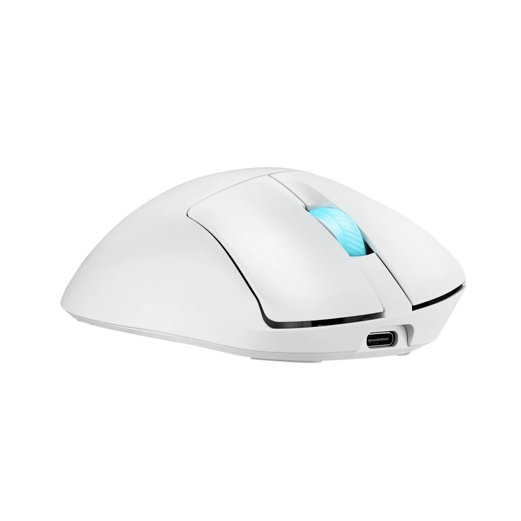 ASUS ROG Keris II Origin Branco, vista superior: scroll com iluminação cyan e logótipo ROG retroiluminado - Item3