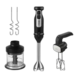 Ninja Foodi CI100EU Power Mixer Noir, vue ensemble: mixeur plongeant, hachoir, batteur et accessoires spirales