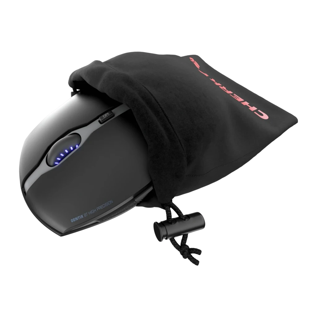 Cherry Rato Gentix BT Bluetooth preto, vista superior: roda com LED azul, botão DPI e logótipo CHERRY - Item4