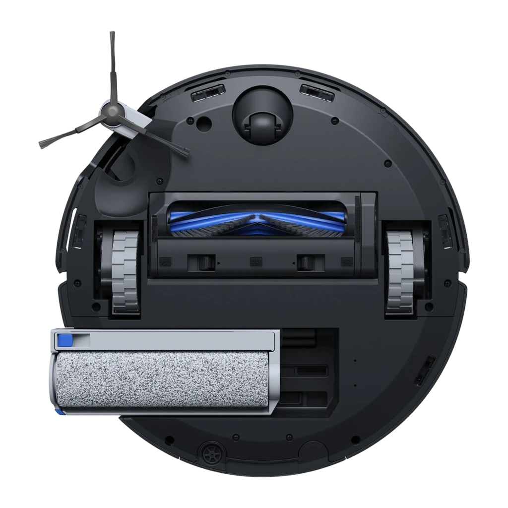 Ecovacs Deebot X8 Pro Omni negro, vista frontal: robot acoplado en base Omni con depósitos dobles y logo Ecovacs - Ítem2