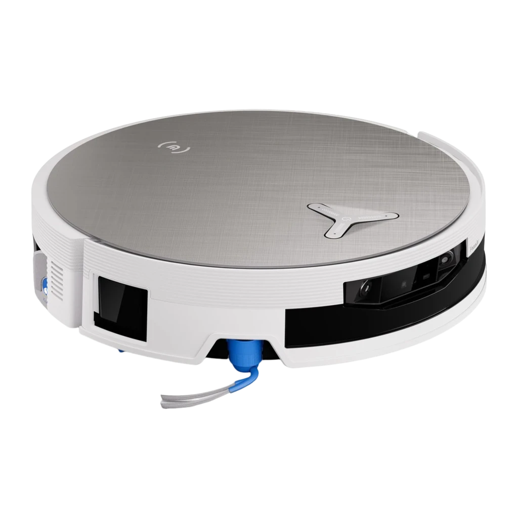 Ecovacs Deebot X12 Pro Omni blanc, vue de face: robot aspirateur sur sa base Omni avec logo Ecovacs - Ítem3