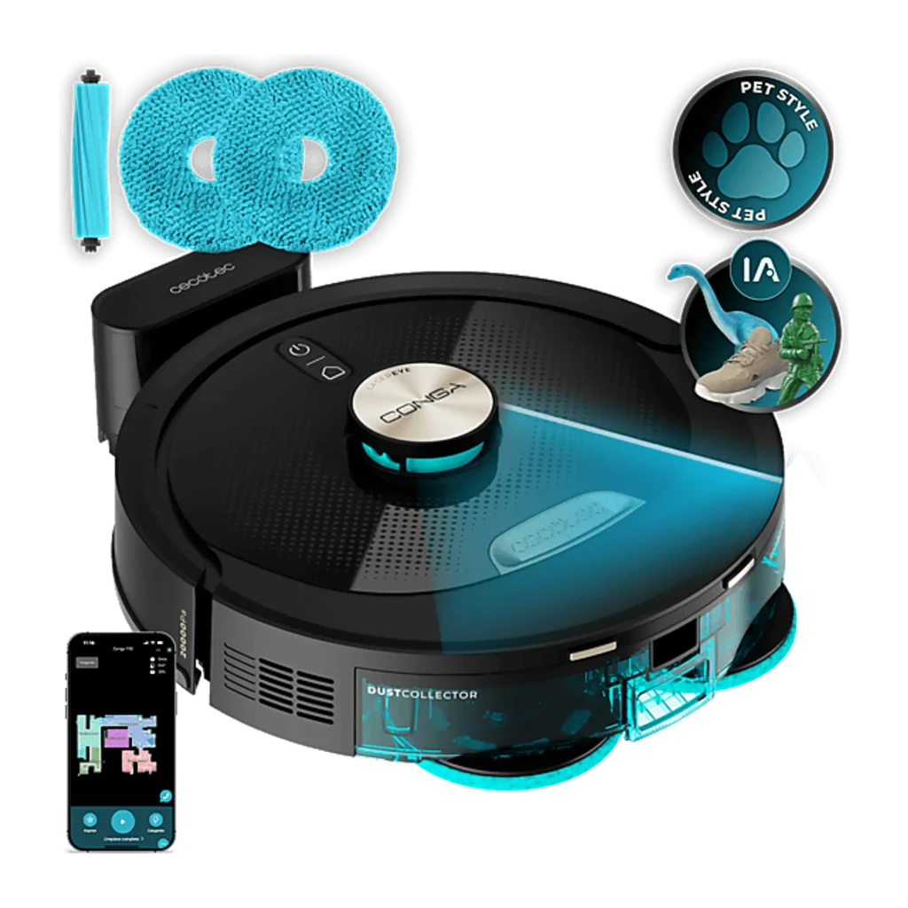Cecotec Conga M100 Spin AL noir, kit complet: robot avec logo doré, brosse, 2 serpillières et app de cartographie sur - Ítem2