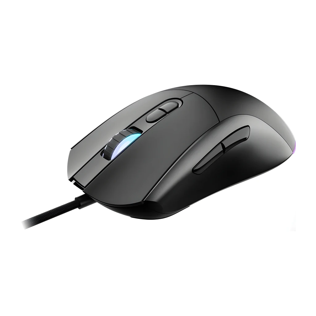 MSI Rato Forge GM320 Gaming Preto USB, vista superior: iluminação RGB azul no scroll e logótipo dragão verde iluminado - Item2