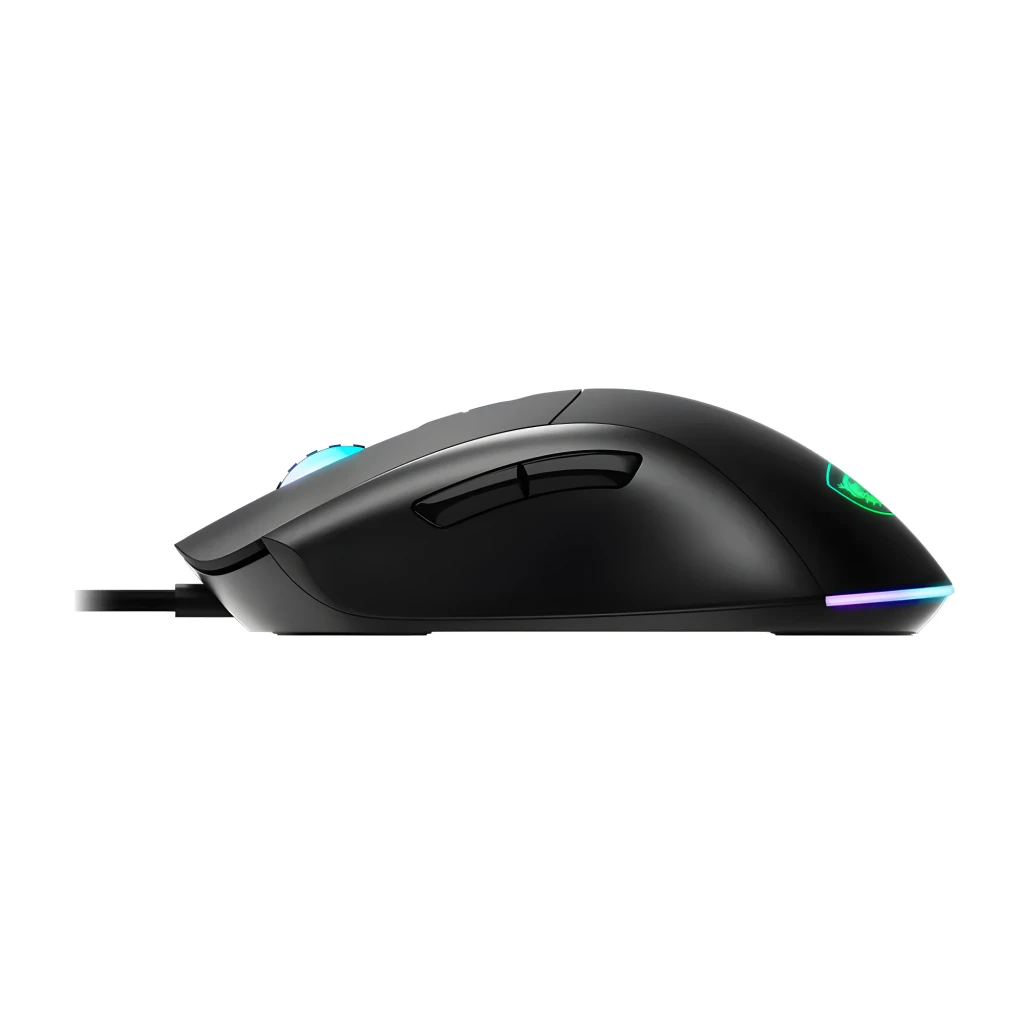 MSI Rato Forge GM320 Gaming Preto USB, vista superior: iluminação RGB azul no scroll e logótipo dragão verde iluminado - Item3