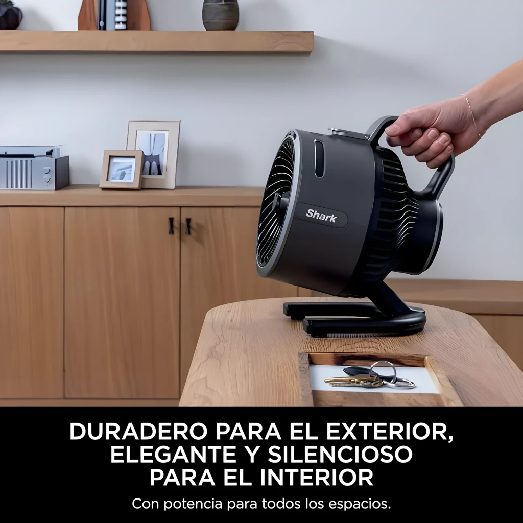Shark Flex Breeze HydroGo FA050EU preto, vista frontal em ângulo: pá circular, indicadores LED verdes e pega superior - Item3