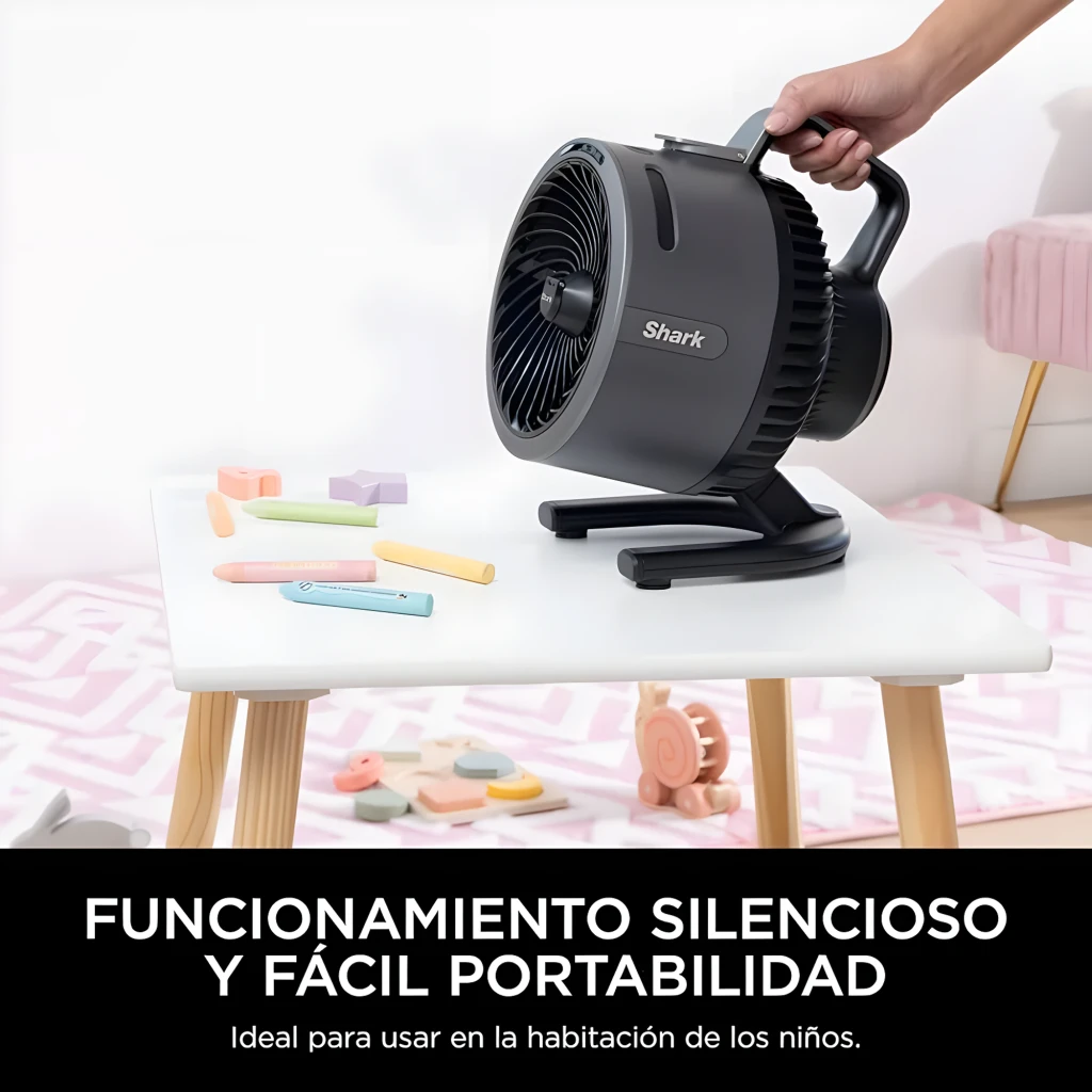 Shark Flex Breeze HydroGo FA050EU preto, vista frontal em ângulo: pá circular, indicadores LED verdes e pega superior - Item5