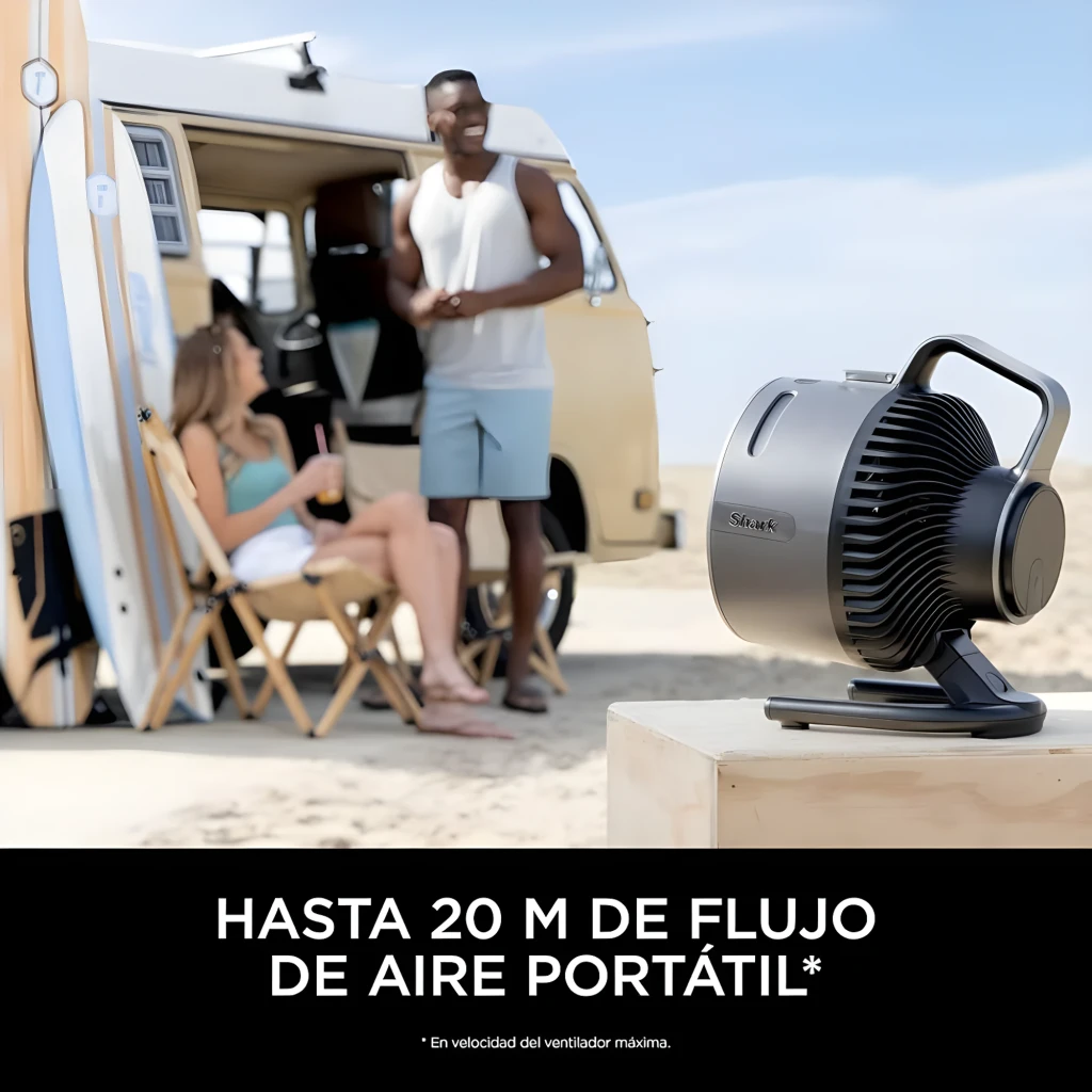 Shark Flex Breeze HydroGo FA050EU preto, vista frontal em ângulo: pá circular, indicadores LED verdes e pega superior - Item7