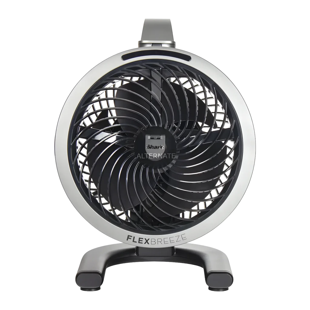 Shark Flex Breeze HydroGo FA050EU preto, vista frontal em ângulo: pá circular, indicadores LED verdes e pega superior - Item2