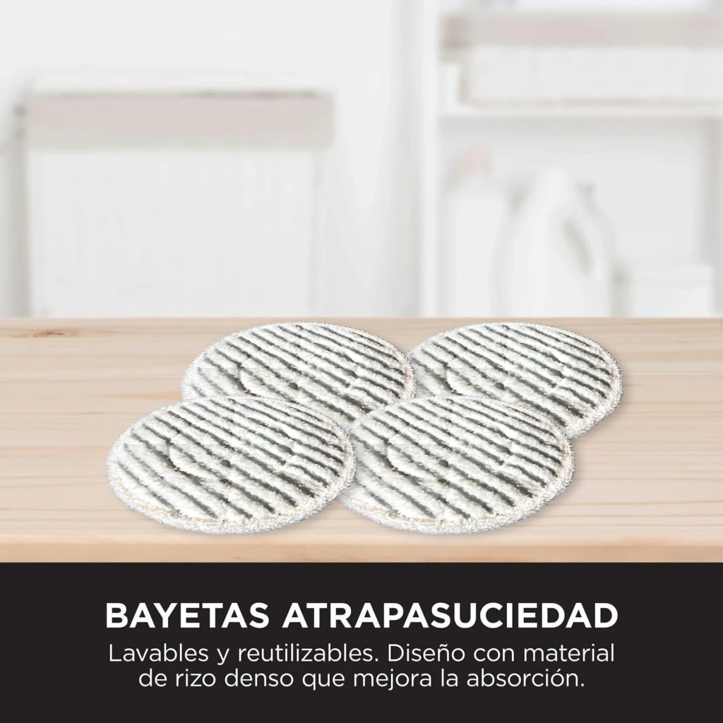Shark Steam & Scrub S8201EU Mopa vapor branco e cinza, vista lateral: mopa completa com 2 almofadas redondas de substituição - Item2
