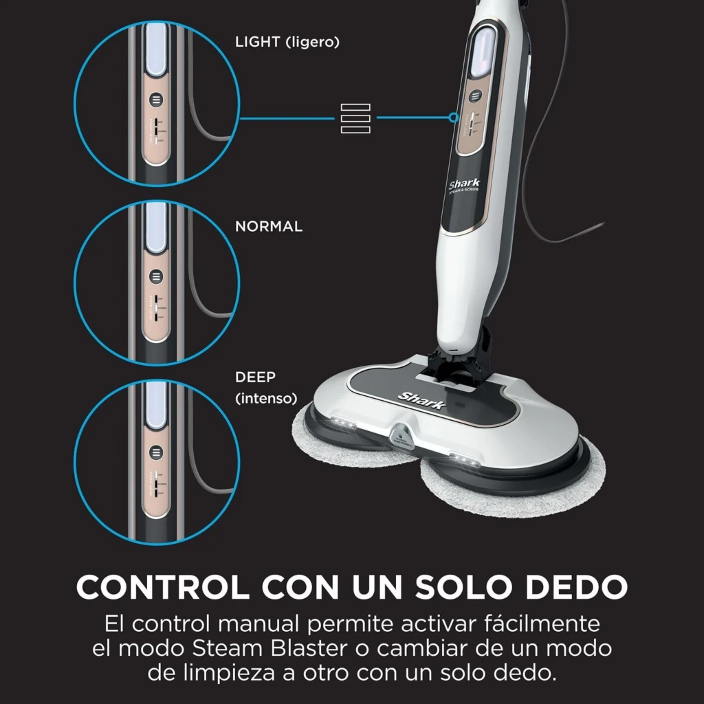 Shark Steam & Scrub S8201EU Mopa vapor branco e cinza, vista lateral: mopa completa com 2 almofadas redondas de substituição - Item3