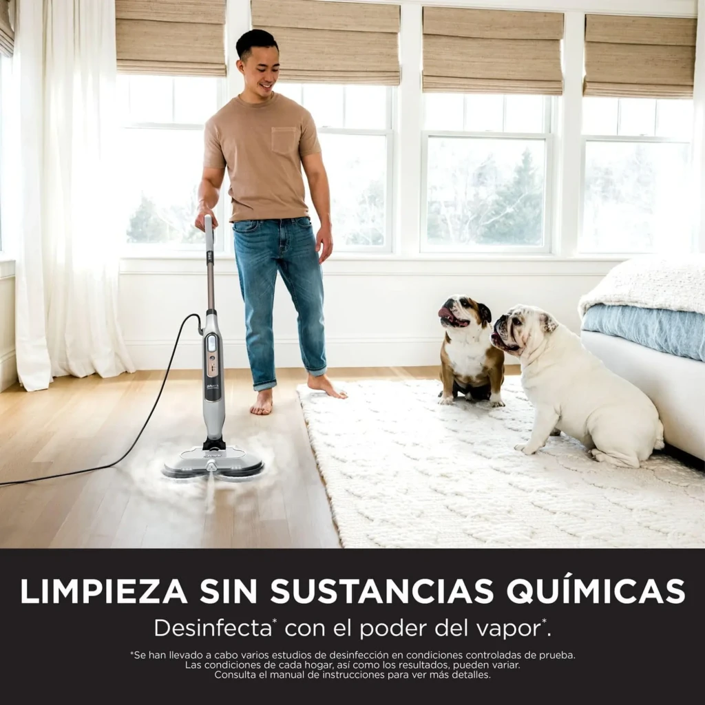 Shark Steam & Scrub S8201EU Mopa vapor branco e cinza, vista lateral: mopa completa com 2 almofadas redondas de substituição - Item4