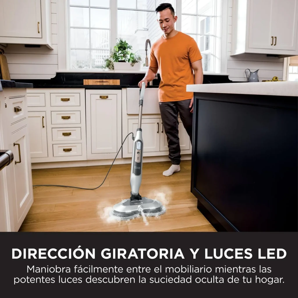 Shark Steam & Scrub S8201EU Mopa vapor branco e cinza, vista lateral: mopa completa com 2 almofadas redondas de substituição - Item5