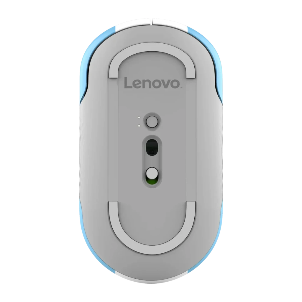 Lenovo 350 Mouse Bluetooth Silencioso Argentina, vista superior: design azul-claro e branco com scroll azul e botão dourado - Item2