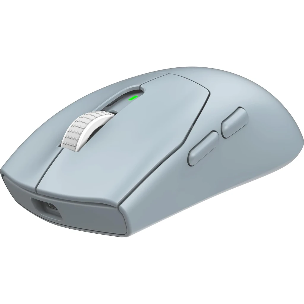 MSI Rato Forge GM340 Wireless Azul claro, vista superior: scroll texturizado, LED verde central e botões laterais visíveis - Item4