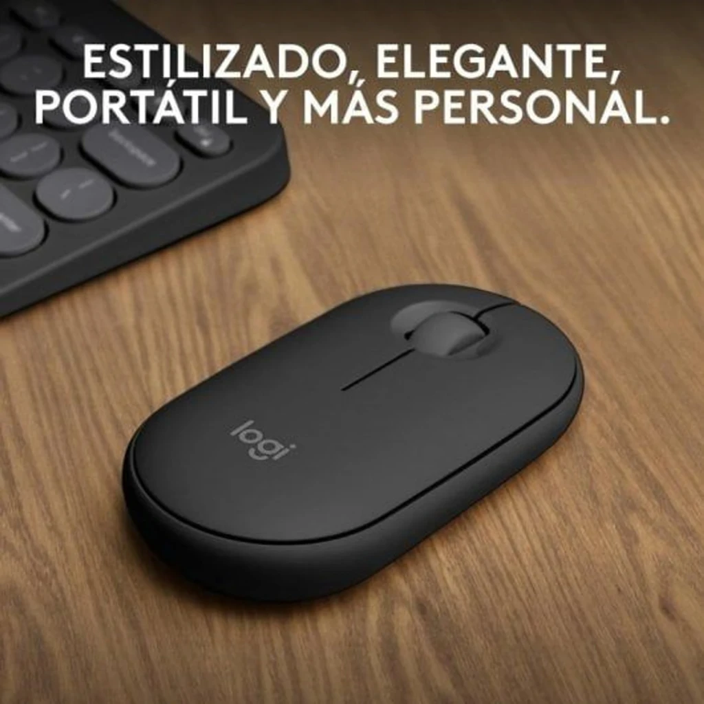 Logitech Pebble Mouse 2 M350s graphite, vue du dessus: design ovale gris foncé avec molette de défilement et logo logi - Ítem3