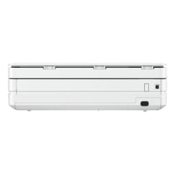 HP Impressora multifunção Envy 6110e branca, vista traseira: portas de conexão e bandeja de papel visíveis