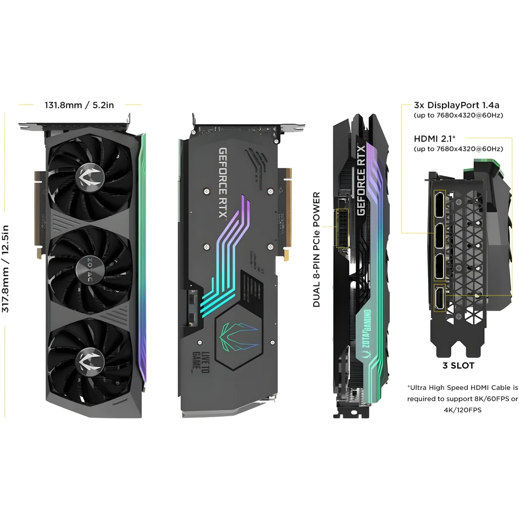 Zotac RTX 3070 Ti AMP HOLO negro, caja y tarjeta: mismo conjunto que imagen anterior con ángulo ligeramente distinto - Ítem8