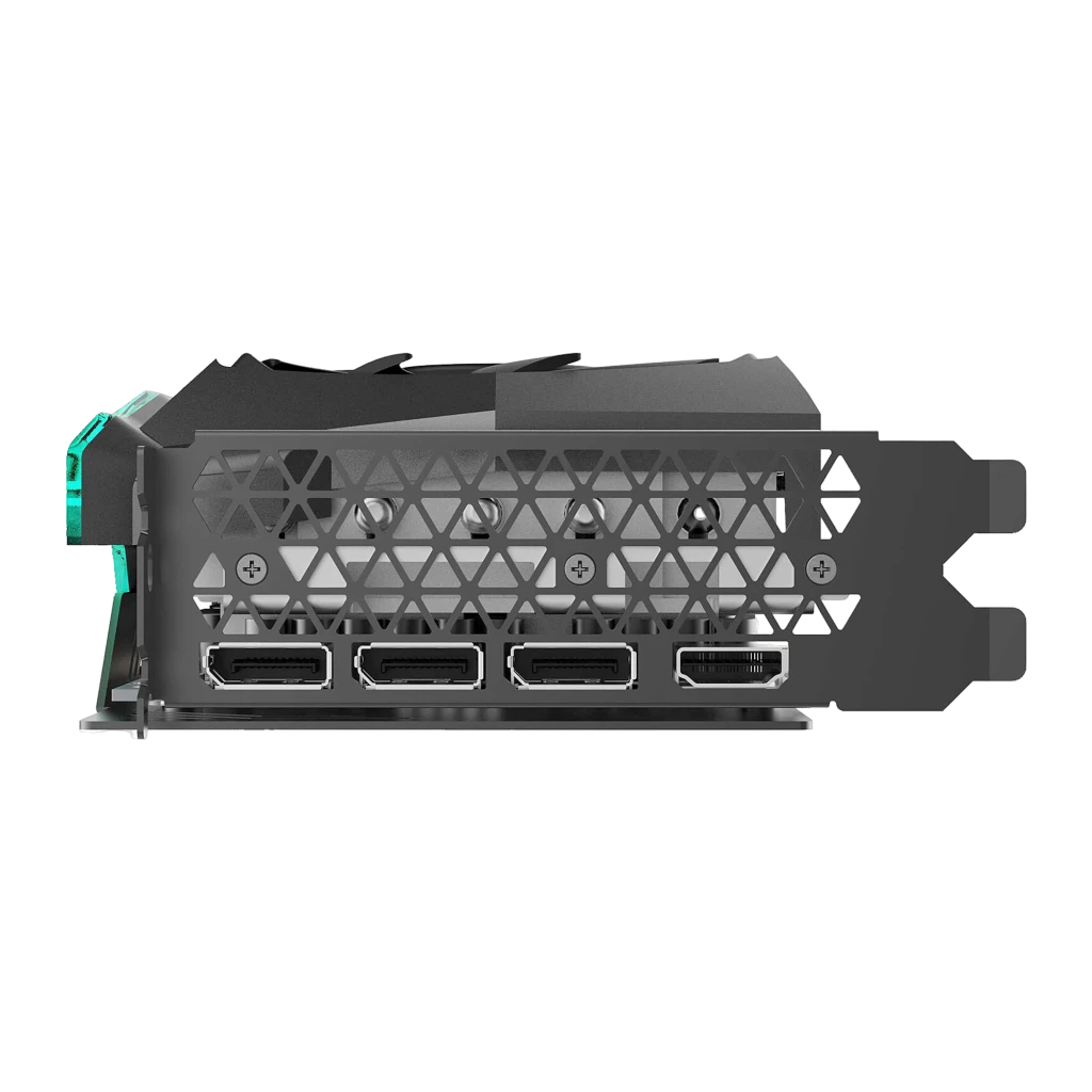 Zotac RTX 3070 Ti AMP HOLO negro, caja y tarjeta: mismo conjunto que imagen anterior con ángulo ligeramente distinto - Ítem9
