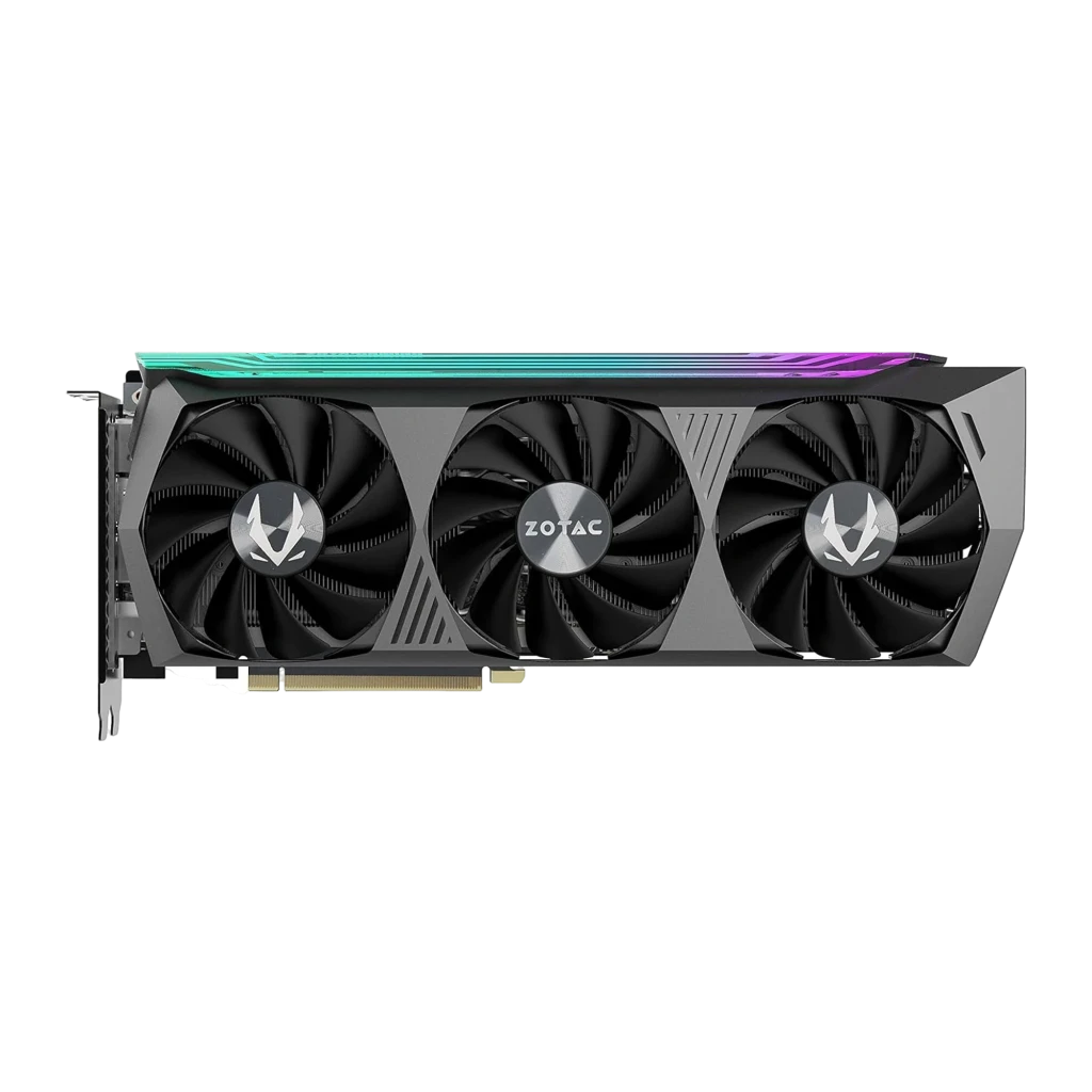 Zotac RTX 3070 Ti AMP HOLO negro, caja y tarjeta: mismo conjunto que imagen anterior con ángulo ligeramente distinto - Ítem1