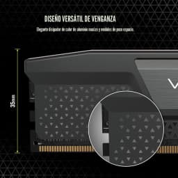Corsair Vengeance DDR5 32GB 6200MHz negro, detalle: disipador de aluminio con patrón triangular y altura de 35mm
